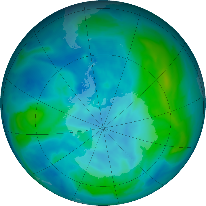Antarctic ozone map for 25 February 2013